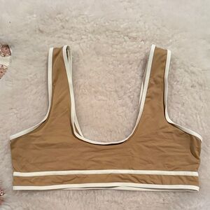 Stone Fox Swim Tan and White Bikini Top